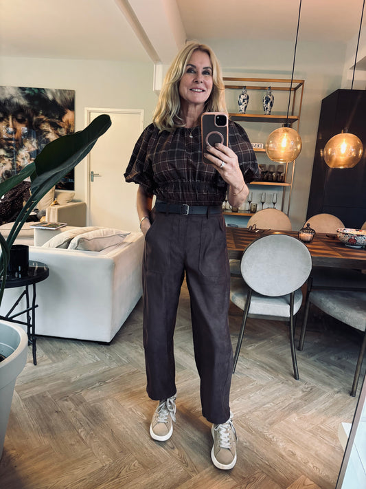 Blouse ruit chocolade