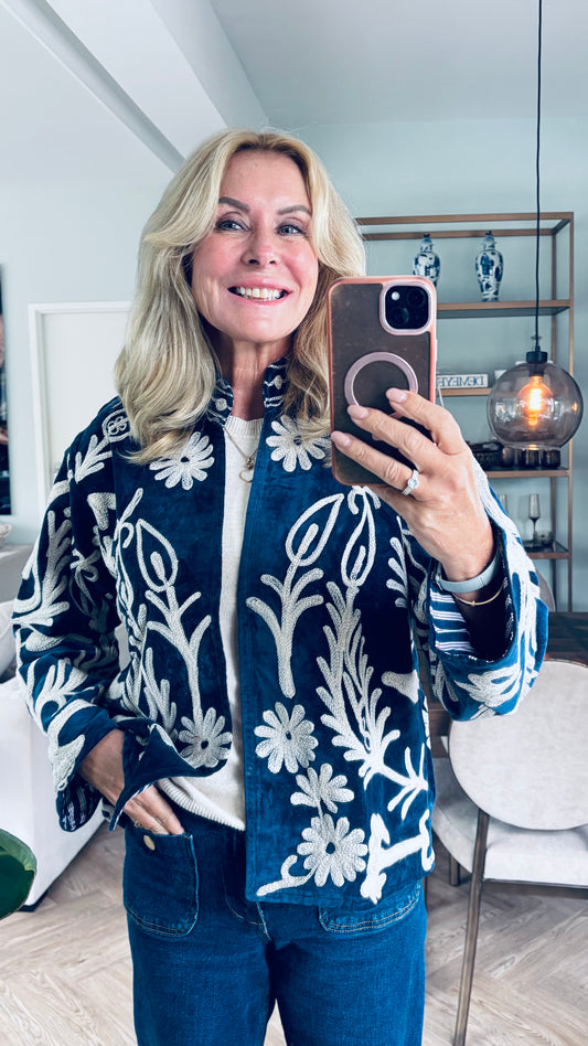 Suzani jasje blauw bloem