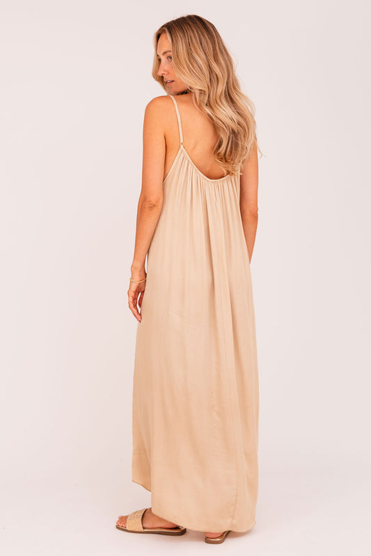 Dress spaghetti camel
