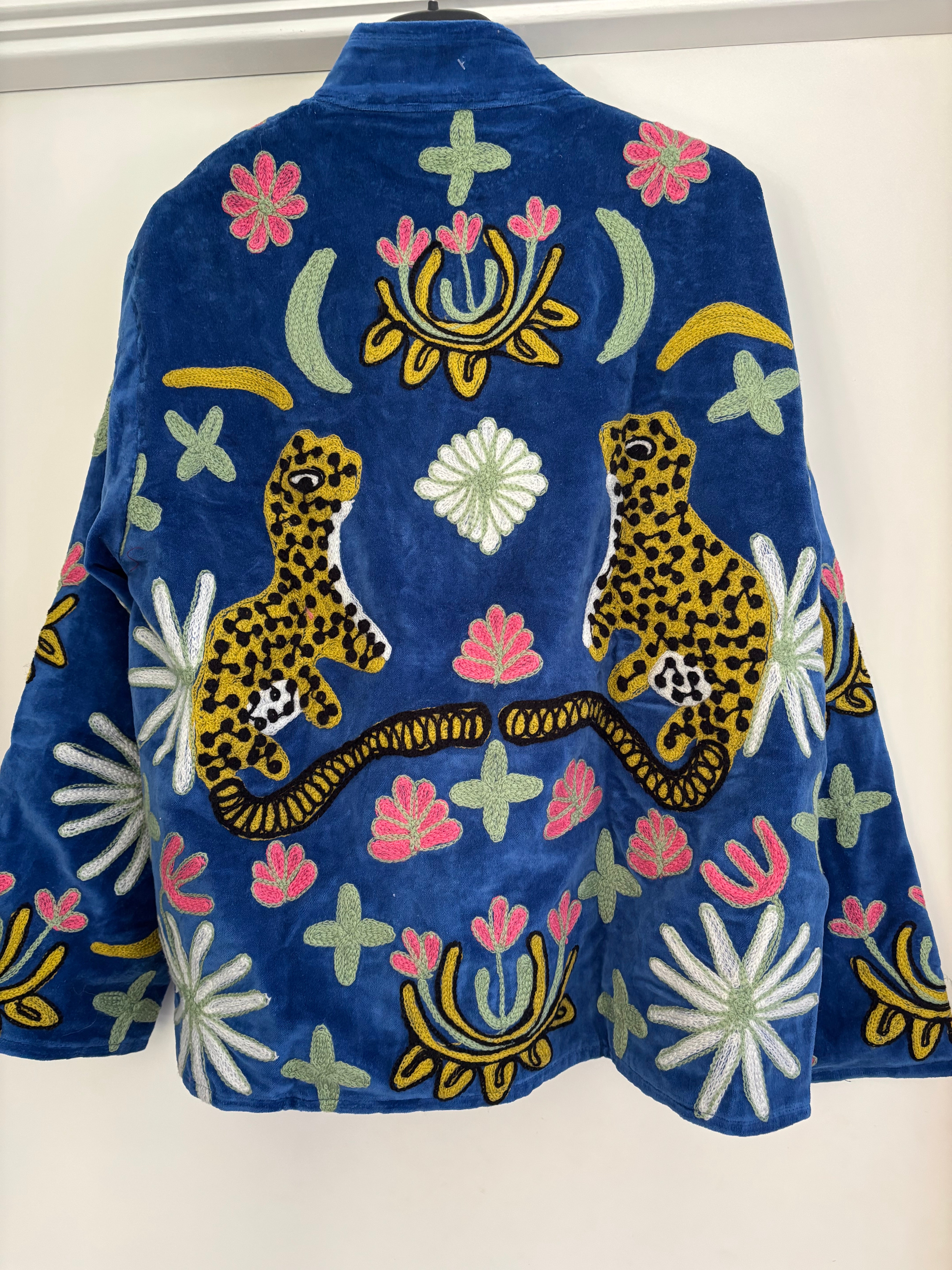Coat velvet tiger cobalt