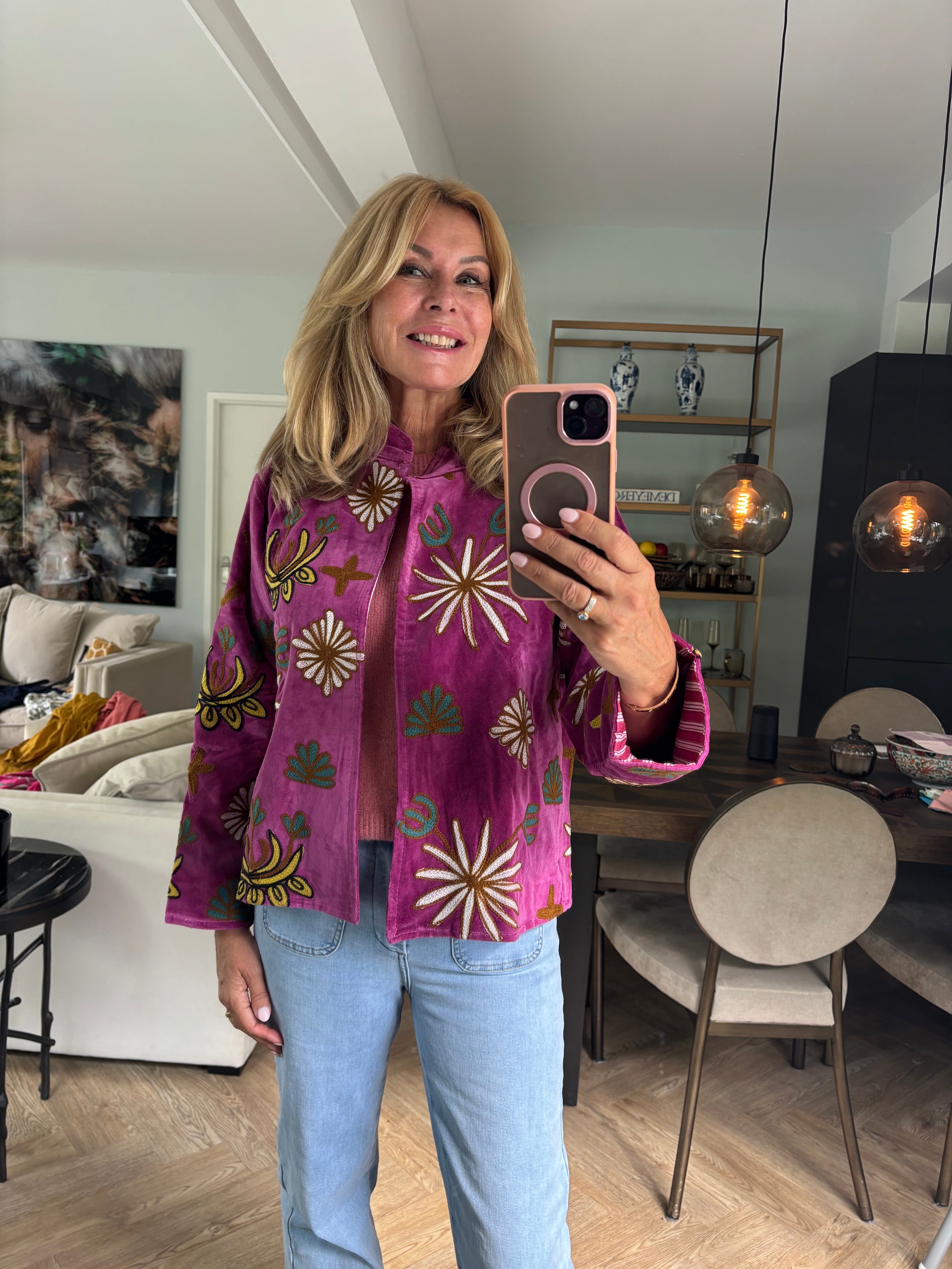 Coat velvet tiger purple