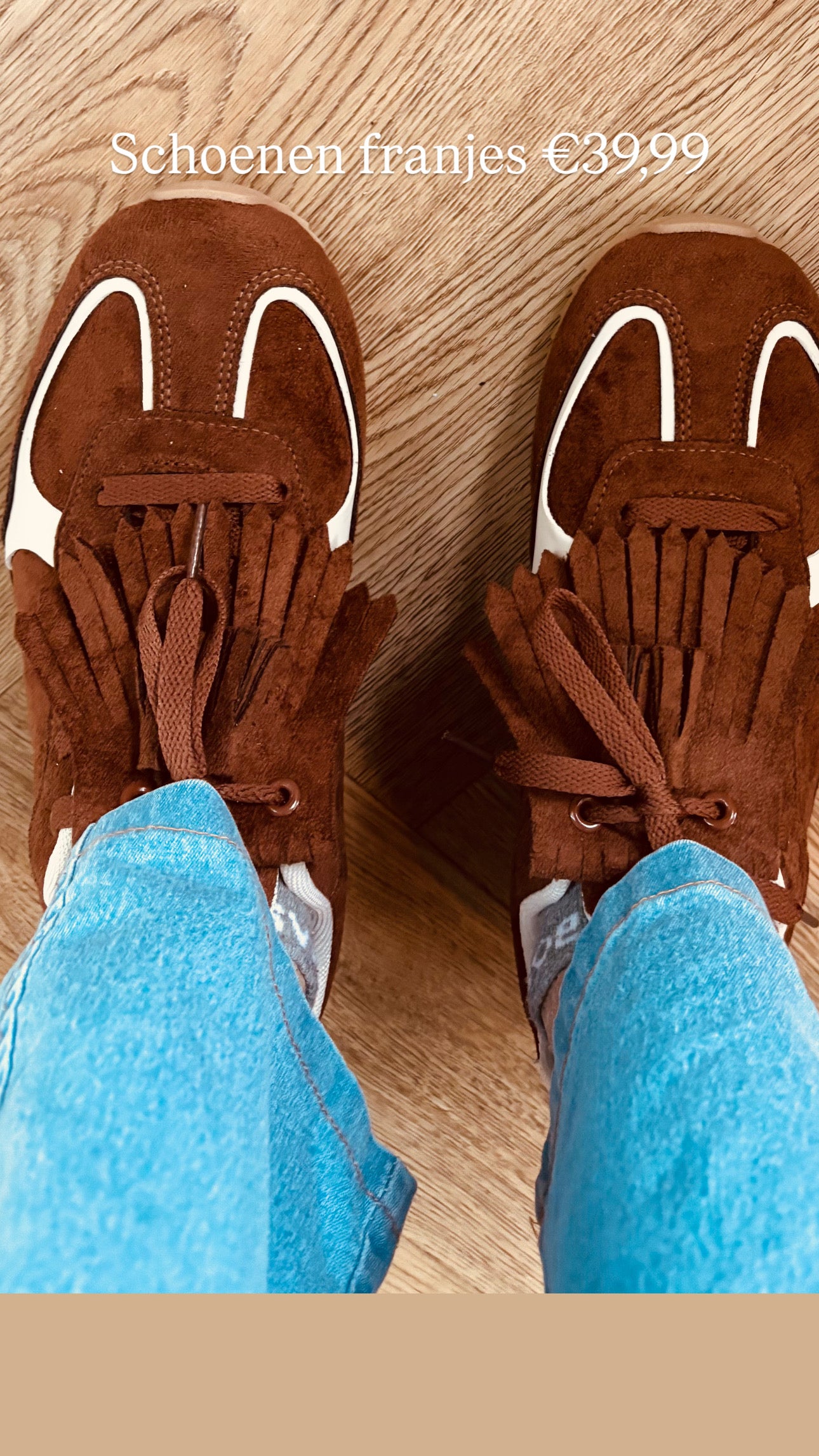 Sneaker franje cognac