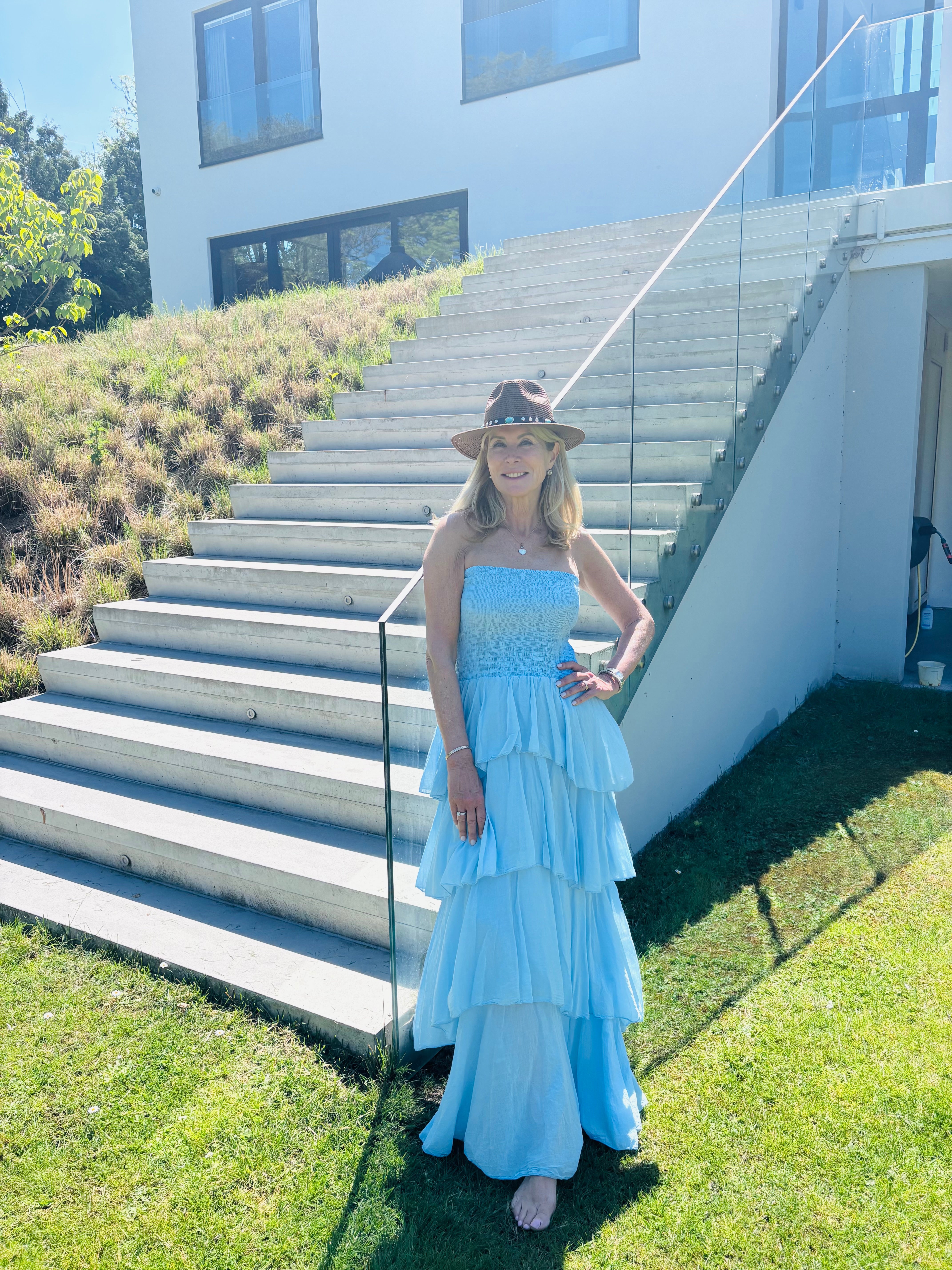 Strapless jurk licht blauw